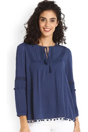 Gipsy Women Navy Blue Solid Top