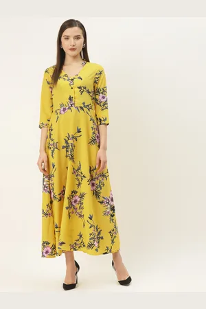 Deewa Women Yellow & Blue Floral Print Maxi Dress