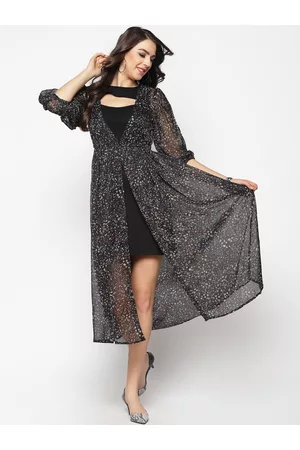 Sera Women Black & Grey Printed Button Shrug
