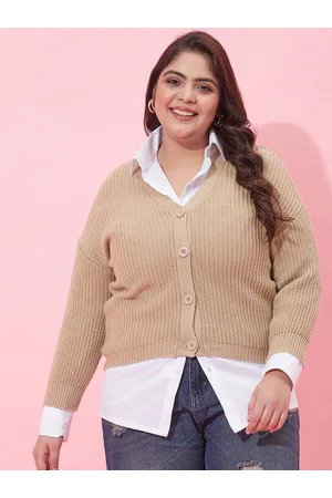 CURVY STREET Women Ribbed Acrylic Crop Cardigan