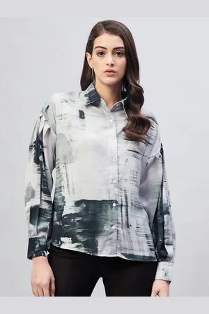Rare Fashion Women Black Printed Satin Casual Shirt