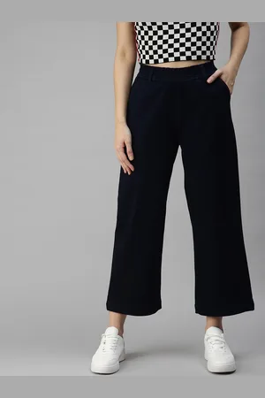 SHOWOFF Women Navy Blue Wide Leg High-Rise Stretchable Jeans