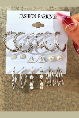 Jewels Galaxy Pack Of 3 Silver-Plated Contemporary Studs Earrings
