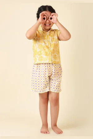 Fabindia Girls Printed Pure Cotton Top with Shorts
