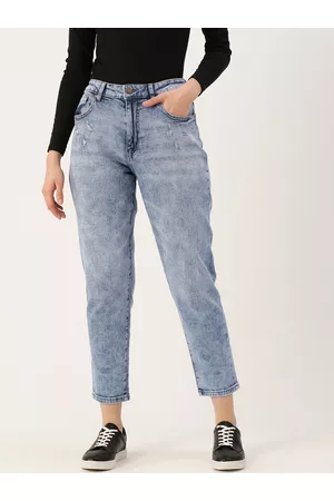 DressBerry Women Blue Boyfriend Fit Low Distress Heavy Fade Stretchable Jeans
