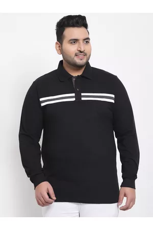 Kalt Men Black & White Striped Polo Collar T-shirt