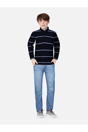 Gini and Jony Boys Black Striped Polo Collar T-shirt