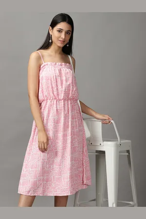 SHOWOFF Pink Crepe Ethnic A-Line Dress