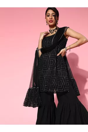 Ahalyaa Abstract Net Sharara Set With Dupatta
