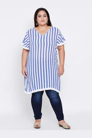Oxolloxo Women Blue & White Striped Tunic
