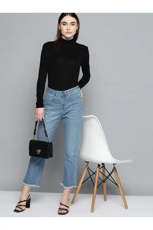 Chemistry Women Straight Fit High-Rise Light Fade Frayed Hem Cropped Jeans