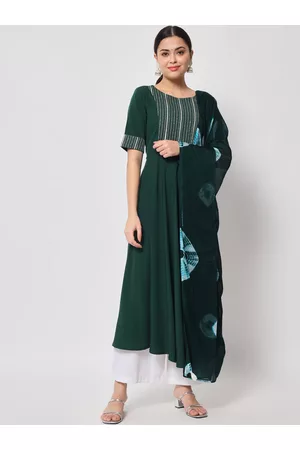 FIORRA Women Poly Crepe A-lIne Kurta with Dupatta