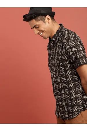 Taavi Men Black Hand Block Print Legacy Casual Shirt with Roll-Up Sleeves