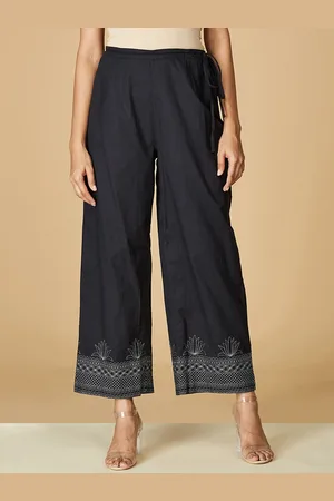 Fabindia Women Black Comfort Straight Fit Cotton Parallel Trousers