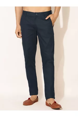Fabindia FabBasic Men Navy Blue Slim Fit Cotton Trouser