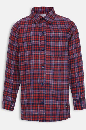 Oxolloxo Boys Red & Pink Regular Fit Checked Casual Shirt