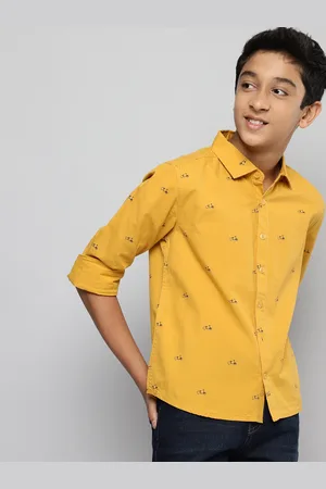 M&H Boys Mustard Yellow Printed Pure Cotton Casual Shirt