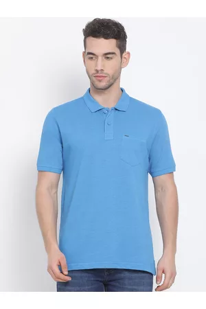 Richlook Men Turquoise Blue Solid Polo Collar T-shirt