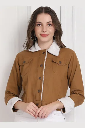 BuyNewTrend Women Brown Solid Lightweight Crop Tailored Cotton Jacket