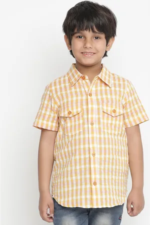 Oxolloxo Boys Yellow and White Checked Casual Shirt