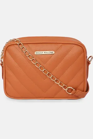 Bagsy Malone Mustard PU Structured Sling Bag with Quilted