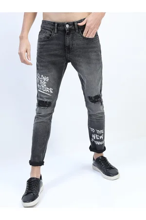 Ketch Men Charcoal Tapered Fit Mildly Distressed Heavy Fade Printed Stretchable Jeans