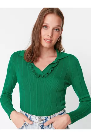 Trendyol Women Jumpers - Women Green Ribbed Acrylic Pullover Sweater