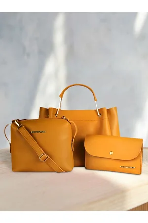 Bagsy Malone Mustard Yellow Solid Handheld Bag with Sling Bag and Clutch