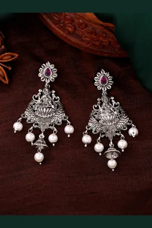 ESTELE Silver-Plated Floral Drop Earrings