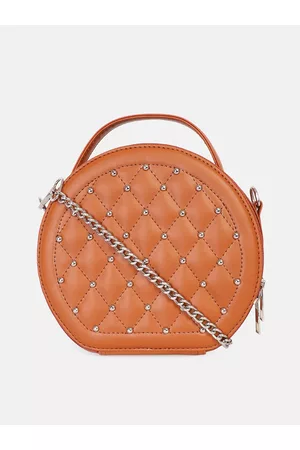 Bagsy Malone Mustard Embellished PU Half Moon Handheld Bag with Quilted