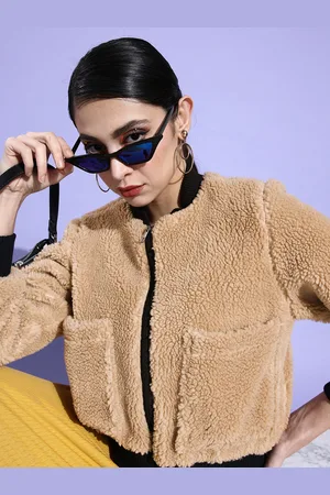 ANVI Be Yourself Women Beige Solid Faux Fur Tailored Jacket