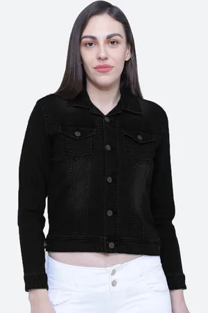 FCK-3 Women Black Washed Crop Denim Jacket
