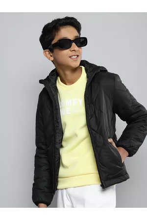 M&H Boys Black Thread Work Hooded Padded Jacket