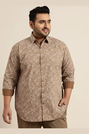 SOJANYA Men Plus Size Beige & Off White Classic Fit Printed Casual Shirt