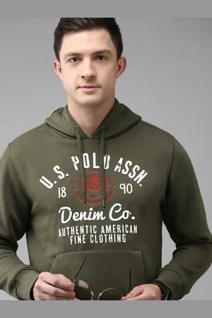 Ralph Lauren Men Olive Green Brand Logo Printed Hooded Sweatshirt