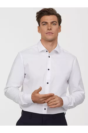 H&M Men White Solid Premium Cotton Shirt
