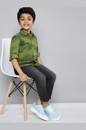 HERE&NOW Boys Olive Green Pure Cotton Printed Casual Shirt