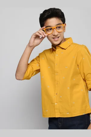 M&H Boys Yellow Printed Pure Cotton Casual Shirt