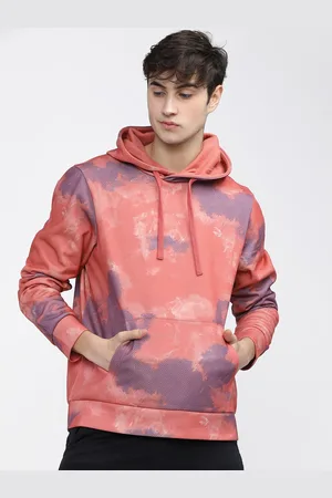 Highlander Men Orange & Purple Abstract Printed Hooded Sweatshirt