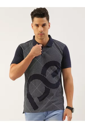 Peter England Men Checked And Printed Polo Collar Slim Fit T-shirt