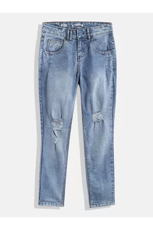 M&H Girls Boyfriend Fit Mildly Distressed Heavy Fade Stretchable Jeans
