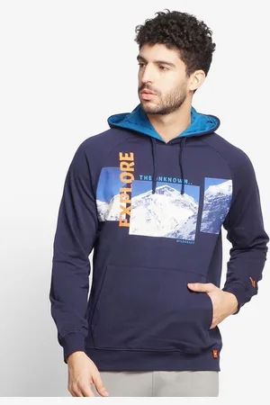 Wildcraft Men Navy Blue Printed Hooded Cotton Sweatshirt