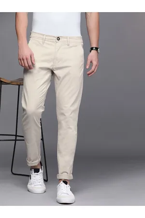 WROGN Men Beige Solid Tapered Fit Chinos Trousers