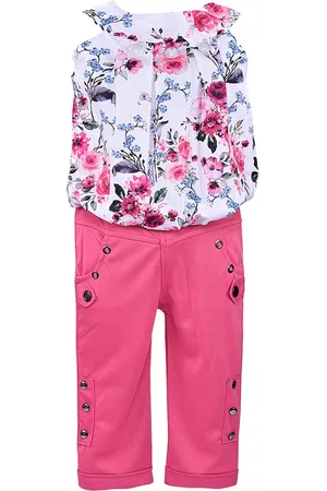 Wish Karo Girls Pink & White Printed Top with Trousers