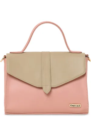 Fastrack Beige Colourblocked PU Structured Satchel