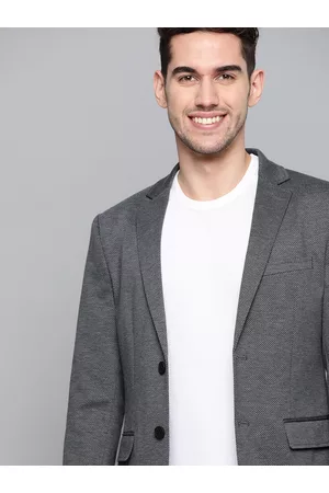 Mast & Harbour Men Charcoal Grey & Black Micro Checks Smart Casual Blazer