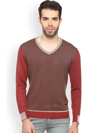 Duke Men Brown & Rust Colourblocked Pullover