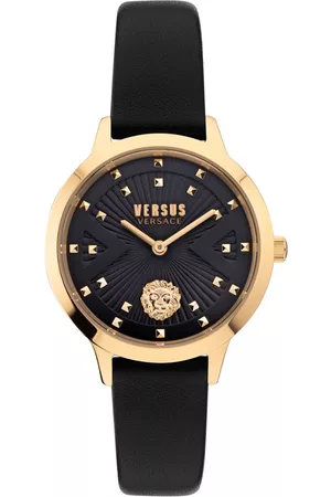 Versus Women Watches - Women Black Brass Embellished Dial & Black Leather Straps Analogue Watch VSPZK0221