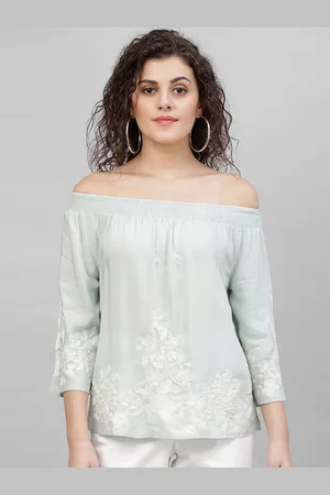 Gipsy Women Blue Embroidered Bardot Top