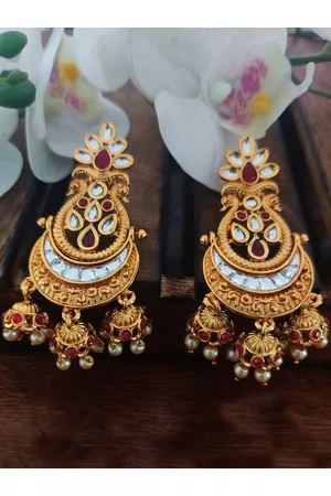 Binnis Wardrobe Gold-Toned and Red Contemporary Chandbalis Earrings